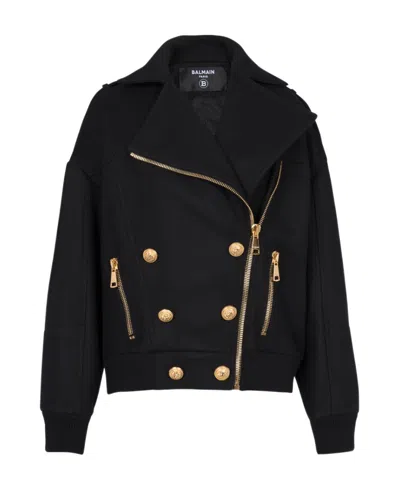 Balmain Zip-up Wool Jacket In Black
