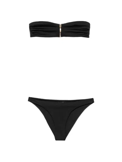 Balmain Zip-detail Bandeau Bikini In Black