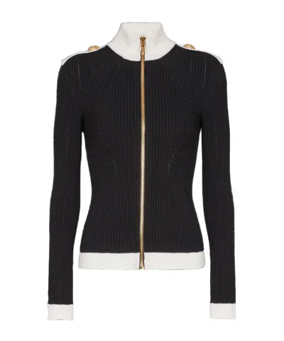 Balmain Zipped High-neck Knit Cardigan