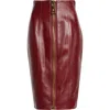 Balmain Zipped High Waist Lambskin Leather Pencil Skirt In Burgundy