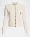 Balmain Zipped Honeycomb Knit Jacket In Brown