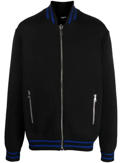 Balmain Zipped Knit Jumper In Schwarz