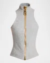 Balmain Fitted High Neck Sleeveless Wool Blend Top In Gray