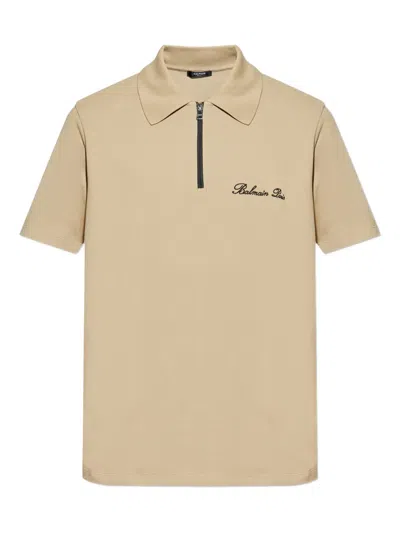 Balmain Zipped Polo Shirt In Neutral