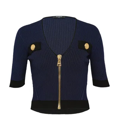 Balmain Zipped Short Sleeves Top In Black