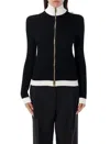 Balmain Zipped Turtleneck Torsade Knit Cardigan