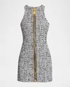 Balmain Zipped Tweed Mini Dress In Gray