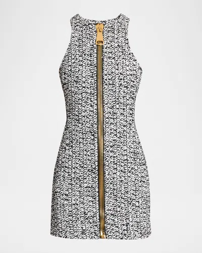 Balmain Zipped Tweed Mini Dress In Gray