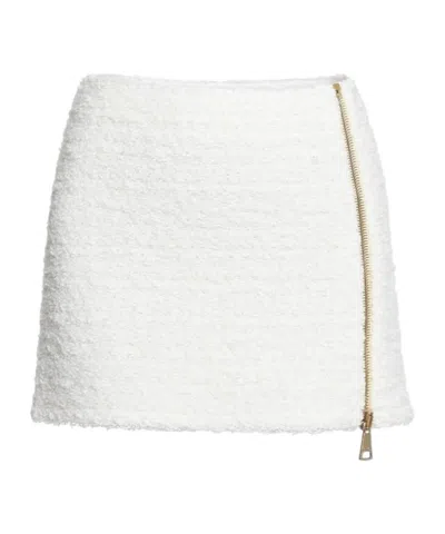 Balmain Zipped Tweed Mini Skirt In White