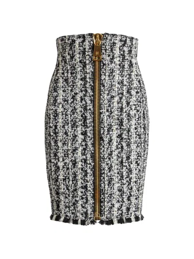 Balmain 투톤 트위드 지퍼 스커트 In Black