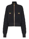 Balmain Textured Fabric Short Jacket With High Collar In Black