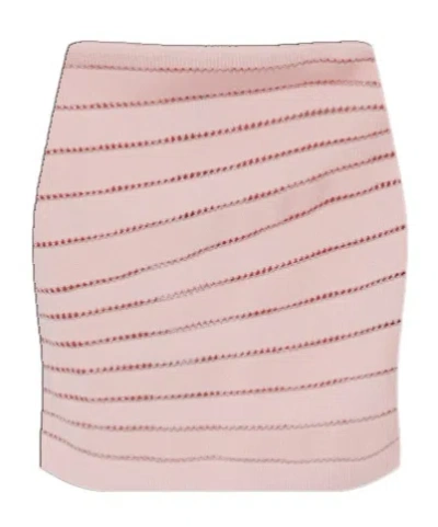 Balmain Pointelle-knit Mini Skirt In Pink