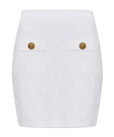 Balmain Diamond-quilted Button-detail Mini Skirt In White