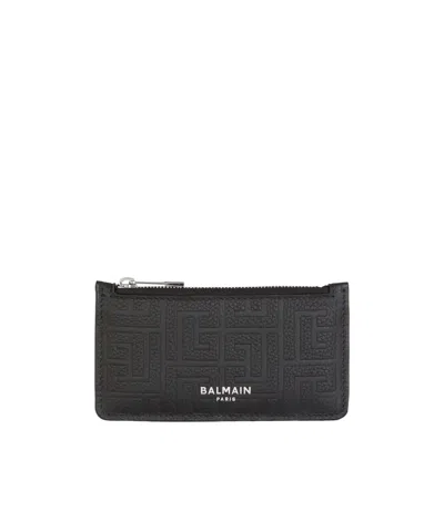 Balmain Leather Coin Purse In Black