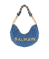 Balmain 1945 Denim Quilted Moon Bag In Blue