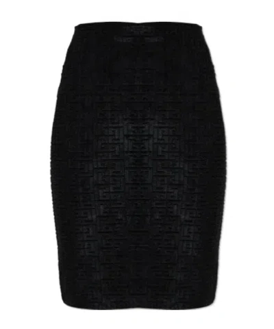Balmain Logo-pattern Pencil Skirt In Black