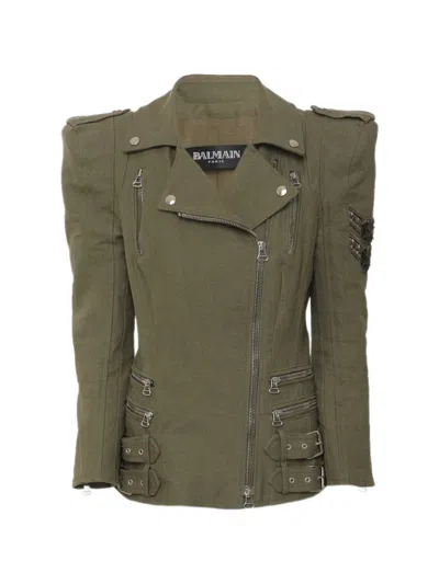 Pre-owned Balmain Zip-up Biker Jacket In Green