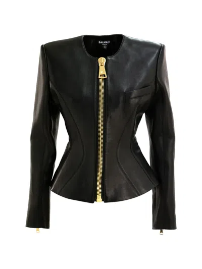 Balmain Zip-up Leather Jacket In Black