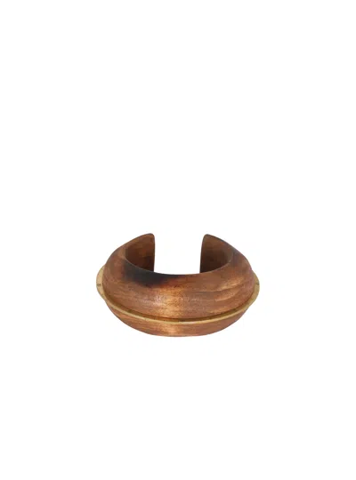 Balmain Zodiaque Cuff Bracelet In Wood And Brass In Gold