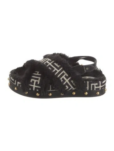 Pre-owned Balmain Zucca Ff Logo Canvas Slingback Sandals In Black