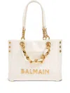 Balmain Small Crinkled Leather Tote Bag With Eyelet Embellishments In Neutral