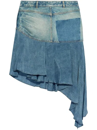 Balmain Asymmetrical Midi Denim Skirt In Blue