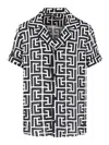 Balmain -style Relaxed Fit Shirt Collar Mini Short-sleeve Button-up With Piped Trim In Transparent
