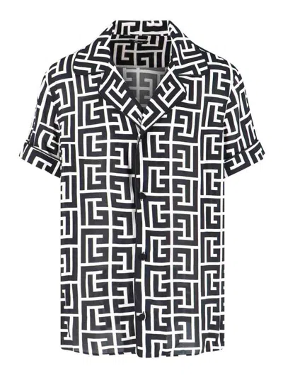 Balmain -style Relaxed Fit Shirt Collar Mini Short-sleeve Button-up With Piped Trim In Transparent