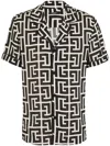 Balmain -style Relaxed Fit Shirt Collar Mini Short-sleeve Button-up With Piped Trim In Nero