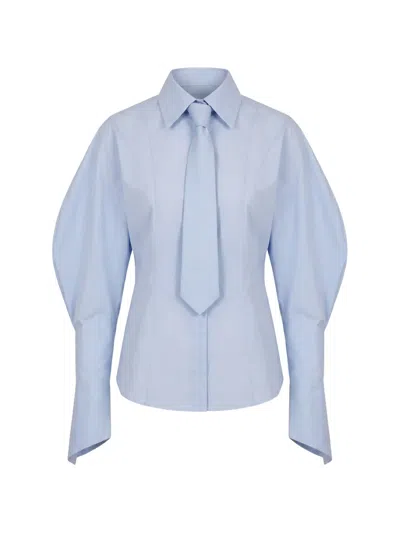 Balossa Puff-sleeve Darted Shirt In Blue