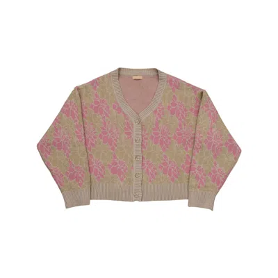 Balou Pink / Purple Womens Floral Knit Cardigan In Pink/purple