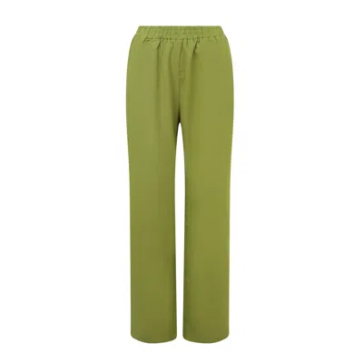 Balou Women's Green High Waist Linen Trousers Lime