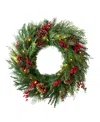 Balsam Hill 34" Outdoor Berry Pine Pre-lit Wreath In Green