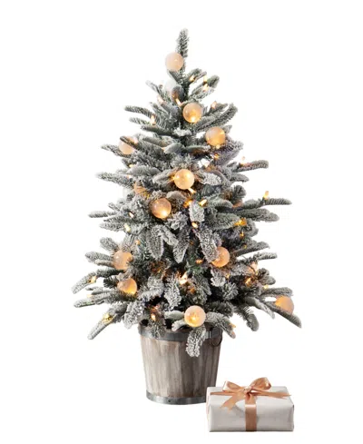 Balsam Hill 4.5 Ft Snow Flurry Pre-lit Potted Tree In Green