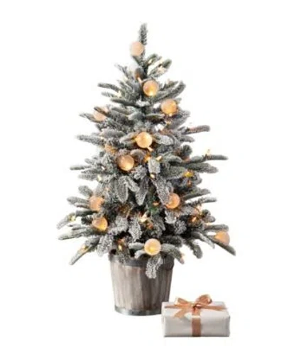 Balsam Hill Snow Flurry Pre Lit Potted Tree Collection In Green