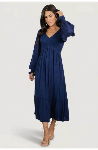 Baltic Born Lainey Smocked Dotted Midi Dress In Blue
