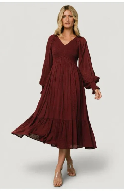 Baltic Born Lainey Smocked Dotted Midi Dress In Burgundy