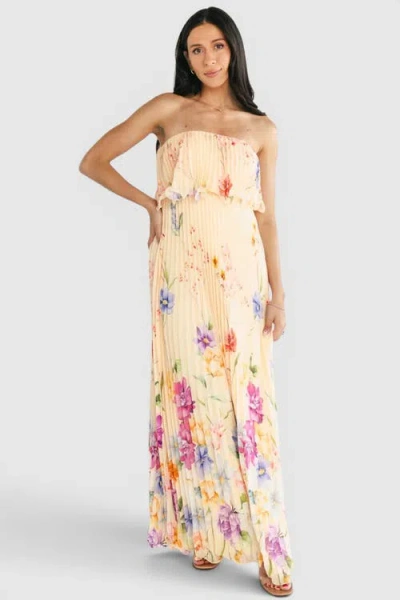 Baltic Børn Bloom Pleated Strapless Maxi Dress In Yellow