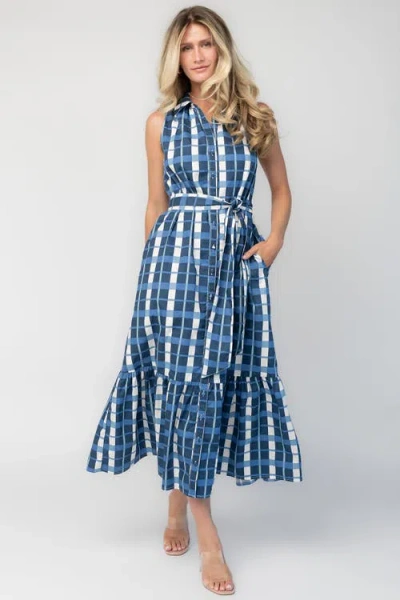 Baltic Børn Brooke Button Down Dress In Blue + White