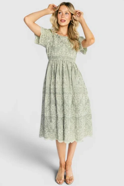 Baltic Børn Margot Eyelet Midi Dress In Green