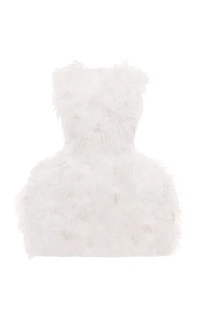 Balykina Agnia Feathered Mini Dress In White