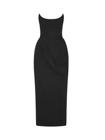 Balykina Anastasia Matt Silk Midi Dress Black