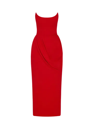 Balykina Anastasia Matt Silk Midi Dress Red