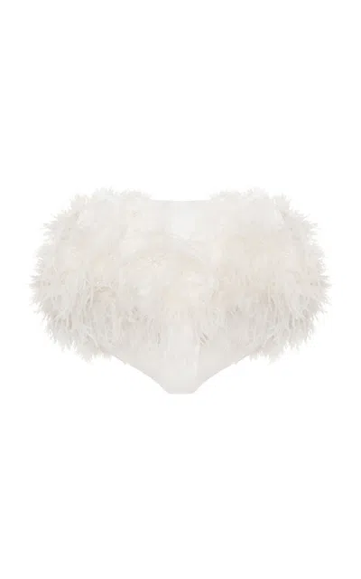 Balykina Feather-trimmed Corset Shorts In White