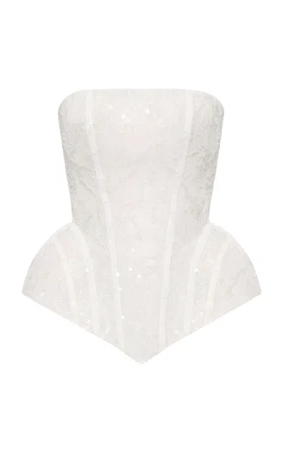Balykina Kat Sequined Lace Corset Top In White