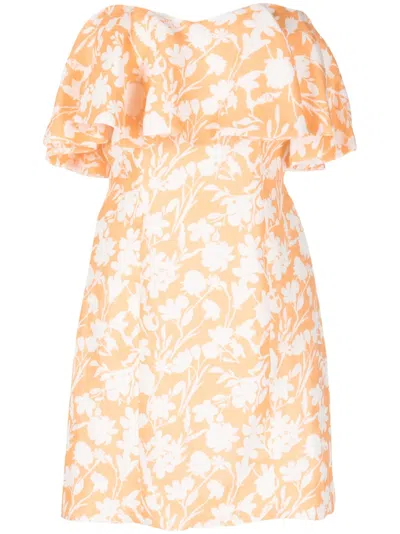 Bambah Arielle Floral-print Ruffled Minidress In Orange