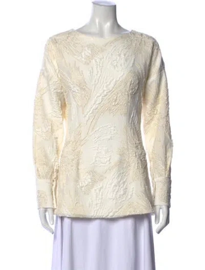 Pre-owned Bambah Bateau Neckline Long Sleeve Blouse In Neutral