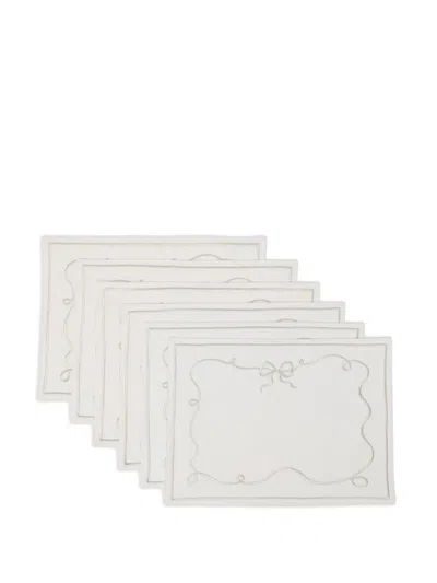 Bambah Bow-charm Placemats (set Of Six) In White