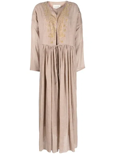 Bambah Embroidered Linen Kaftan Dress In Neutrals