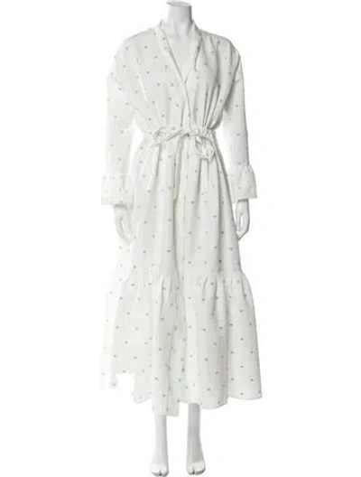 Pre-owned Bambah Floral Print Long Dress In White